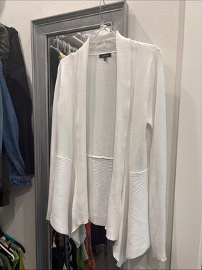Verve Ami White Open-Front Ribbed Hem Cardigan